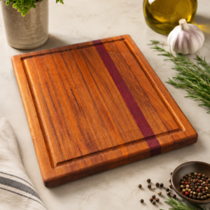 Edge Grain Teak & Purple Heart Cutting Board